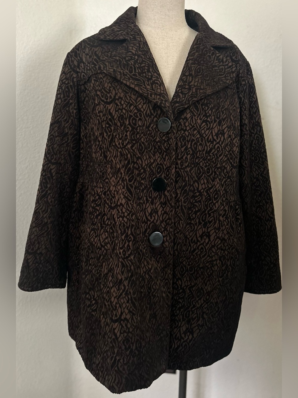 Gallery Brown Patterned Button-Front Pea Coat
